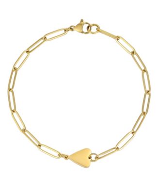 Tarnish Resistant Gold Sideways Heart Paperclip Chain Bracelet