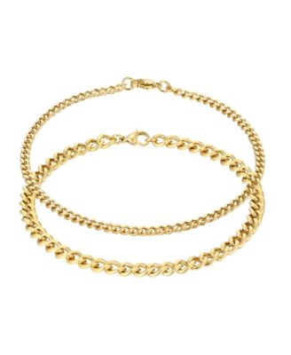 Tarnish Resistant Gold Set of 2.6mm and 3.5mm Curb Chain Anklet Set
