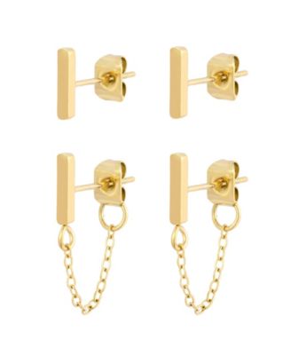 Tarnish Resistant Gold Wrap Around Chain and Bar Stud Earring Set