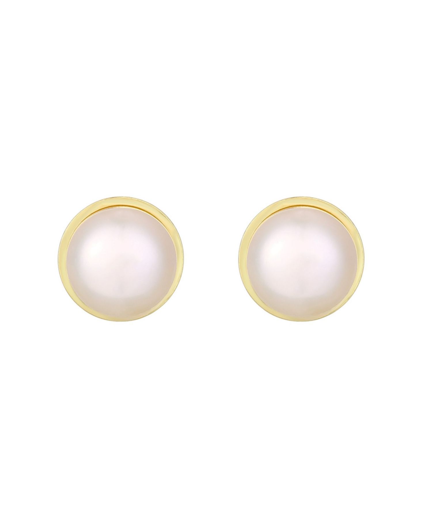 Gold Natural Freshwater Pearl Button Stud Earrings