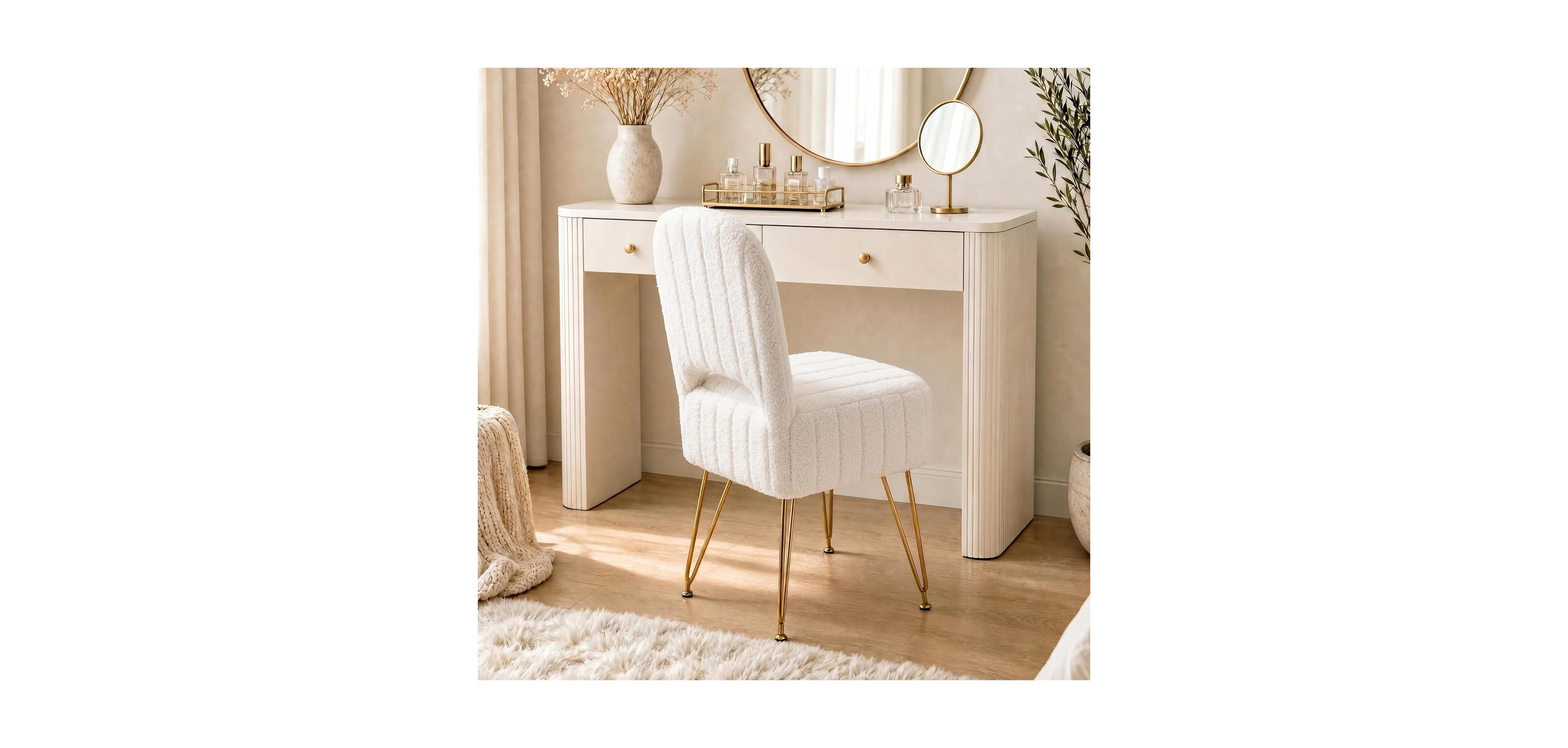 gaomon Vanity Stool Chair with Backrest, Square Ottoman with Hidden Storage Compartment, Soft Teddy Fabric, Modern Style for Bedroom