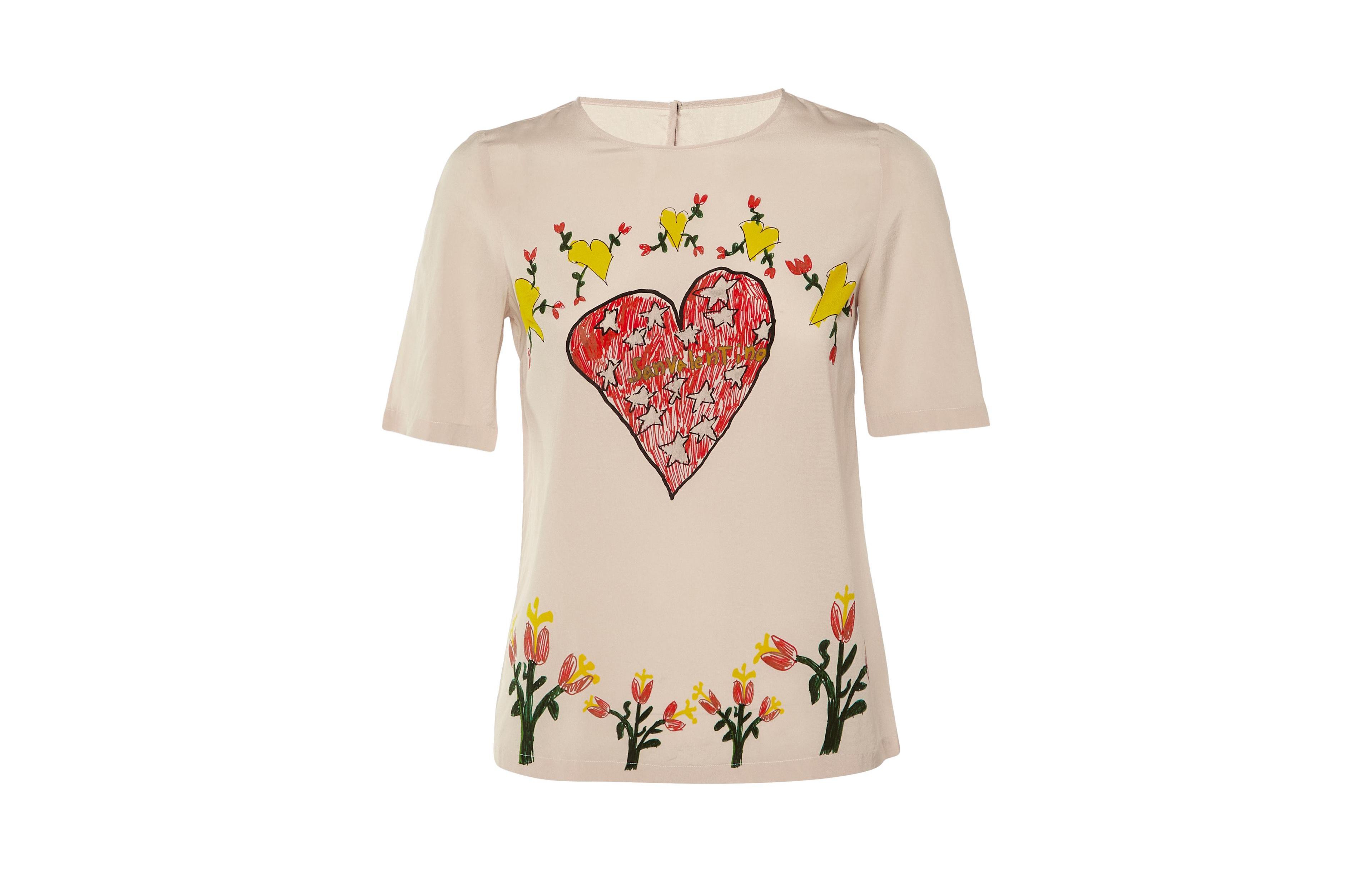 Pre-Owned Dolce & Gabbana Women's San Valentino Printed Silk Top