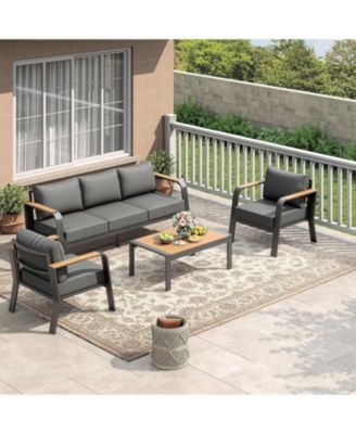 5 Seats Outdoor Patio Furniture Set, Patio Conversation Set with Coffee Table for Poolside Balcony Deck, 4 Piece