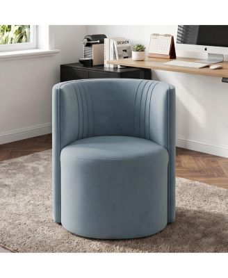 Vanity Chair for Makeup Table, Velvet Barrel Chair with Hidden Casters, Upholstered Tub Accent Chair with Curved Back, Space-Saving