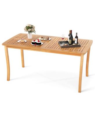 63'' Outdoor Dining Table Umbrella Hole Slatted Tabletop for Backyard