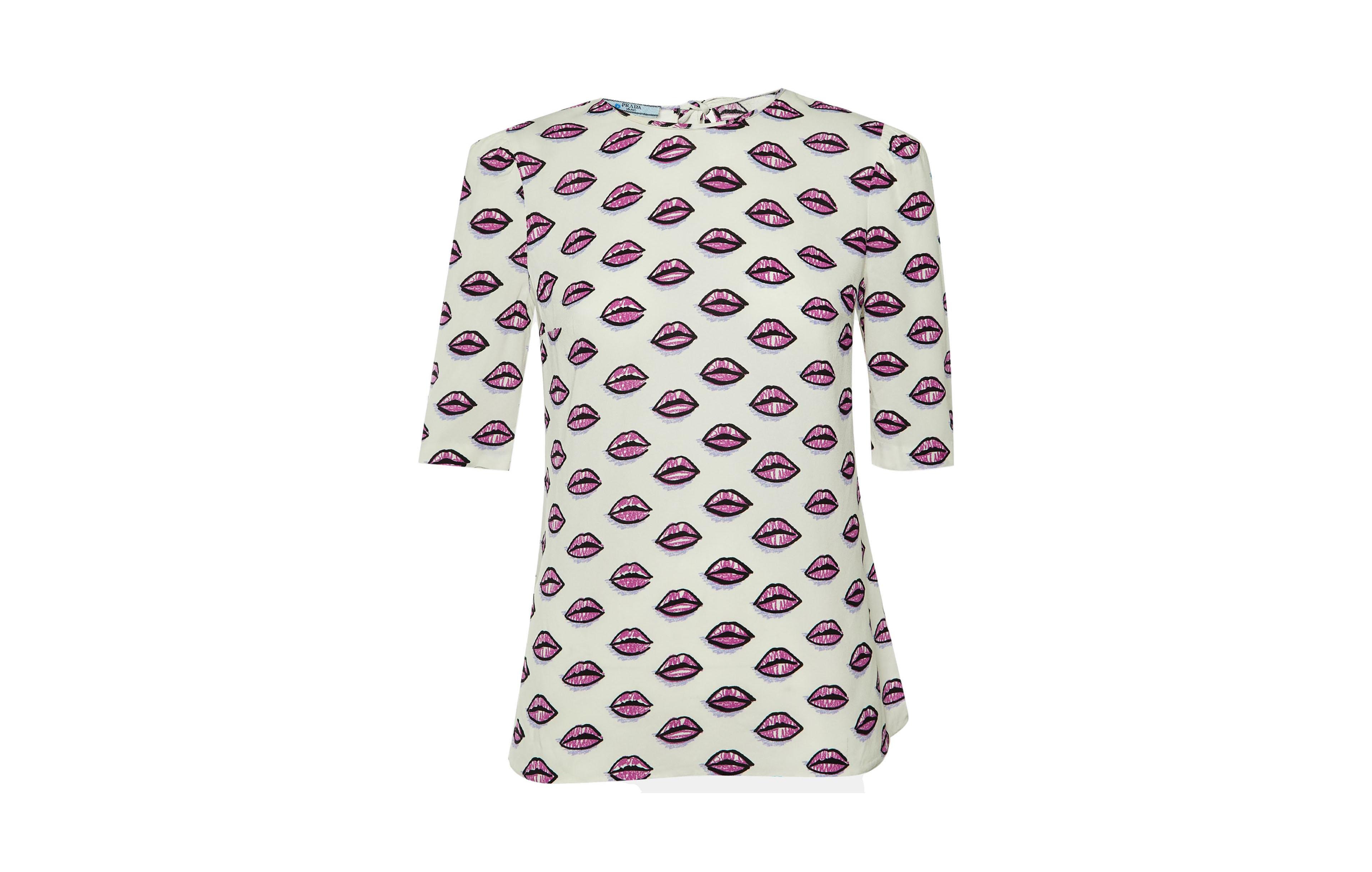 Pre-Owned Prada Women's Lip-Print Crepe Top