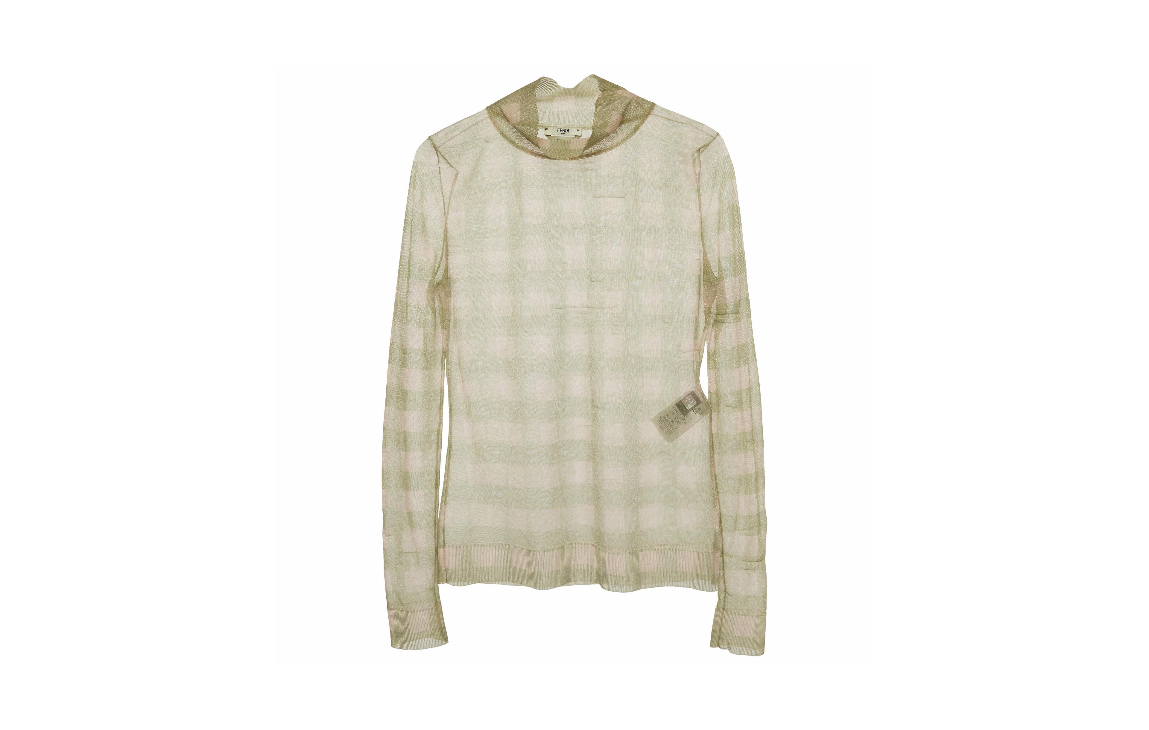 Pre-Owned Fendi Women's Check Lurex Knit Turtleneck Top