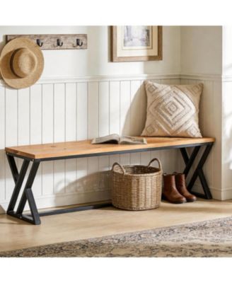 Solid Wood Entryway Shoe Bench, 55" Long End of Bed Bench with Metal Legs