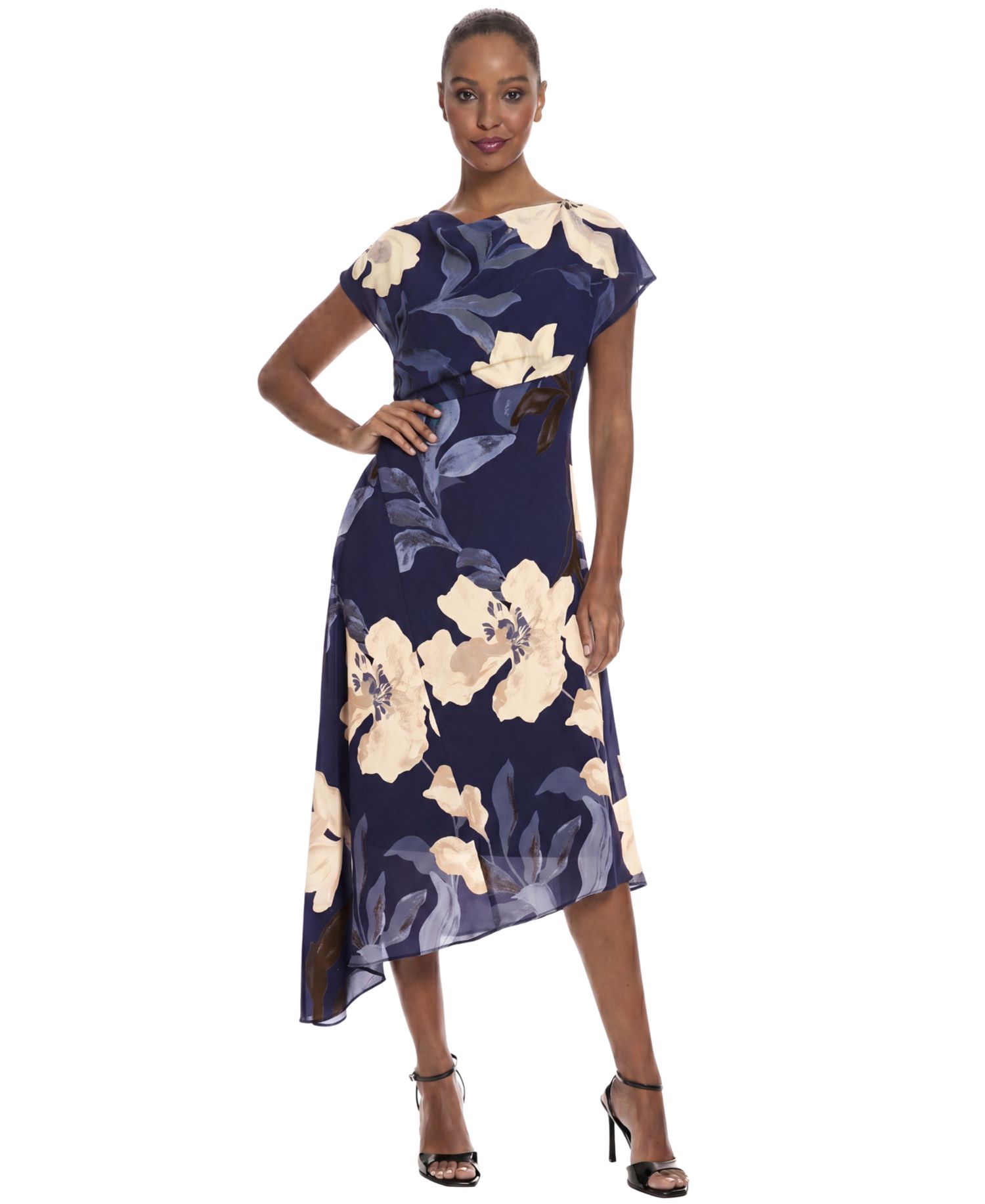 Women's Asymmetrical Floral Midi Dress