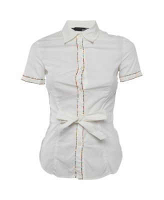 Women's Beaded Cotton Belted Shirt