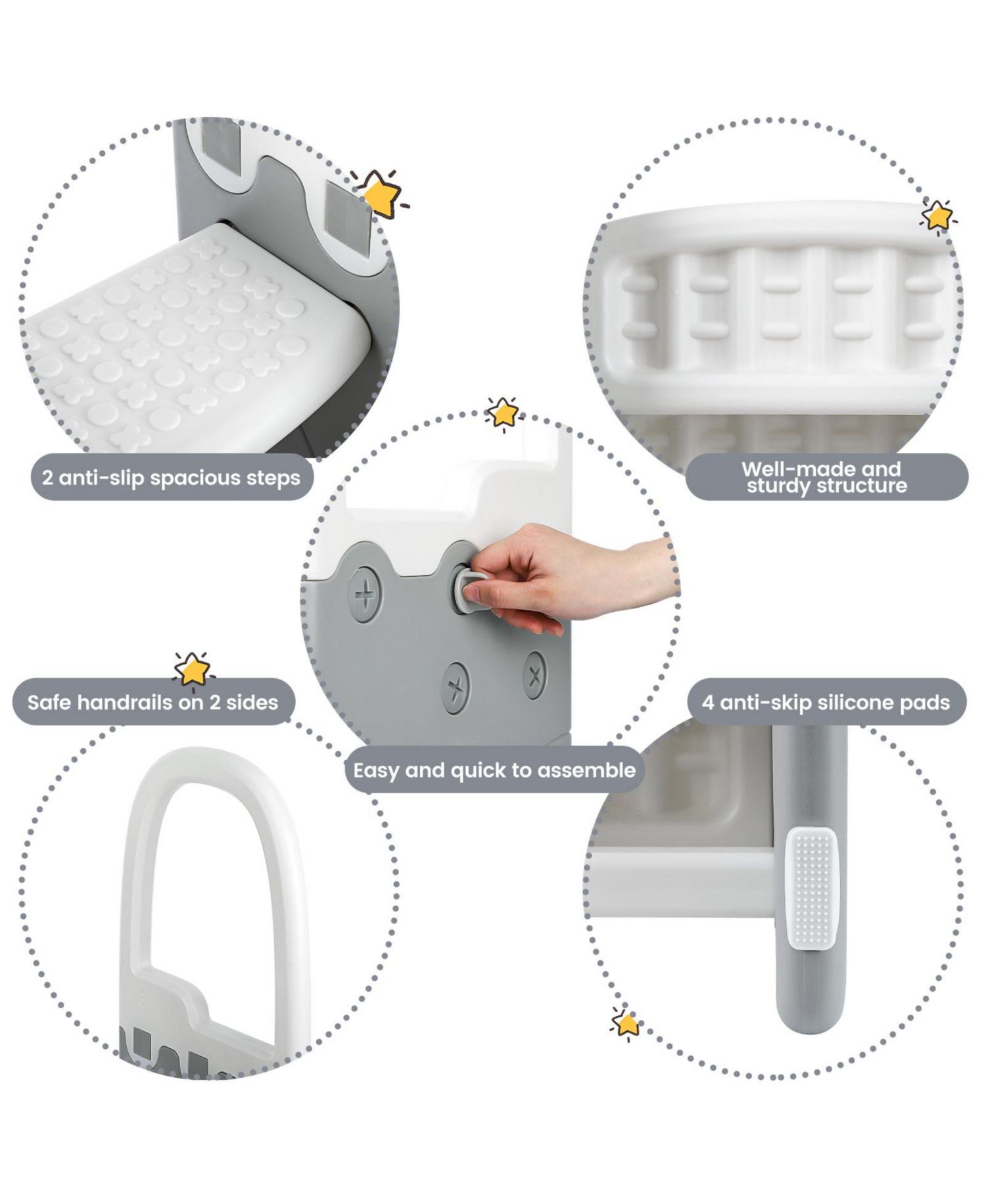 Non-Slip Handles and Stable Design 2-Step Toddler Step Stool - Plastic Step Stool for Bathroom Basin, Kitchen Counter and Potty Training