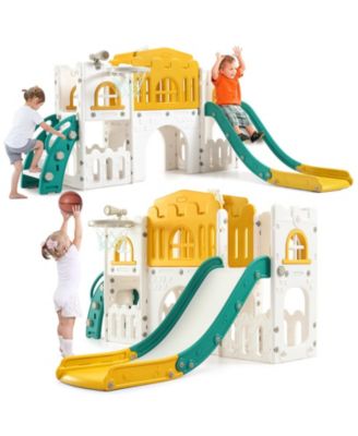 8-in-1 Toddler Playground with Slide, Indoor Outdoor Kids Playset with Climber, Crawl Tunnel, Basketball Hoop and Storage for Ages 1-3