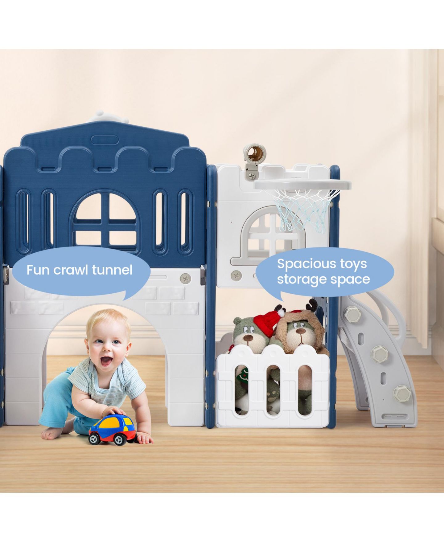 Детский игровой набор homfan 8-in-1 Toddler Playground Indoor-Outdoor Playset, For 2 to 3 Players, Ages 1-3, цвет: Синий — фото 3