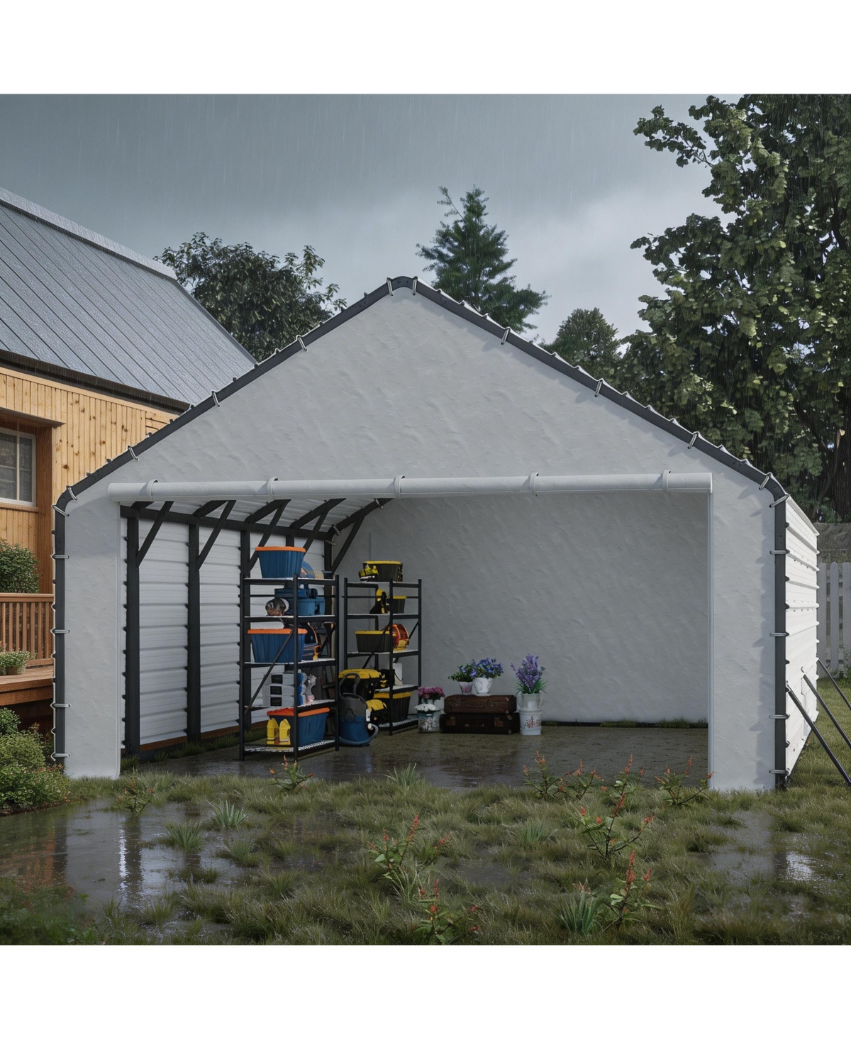 homfan 20 Ft Width Carport Door Curtain Replacement Panels, Heavy Duty Pe Tarpaulin Front and Back for Outdoor Parking Shelter