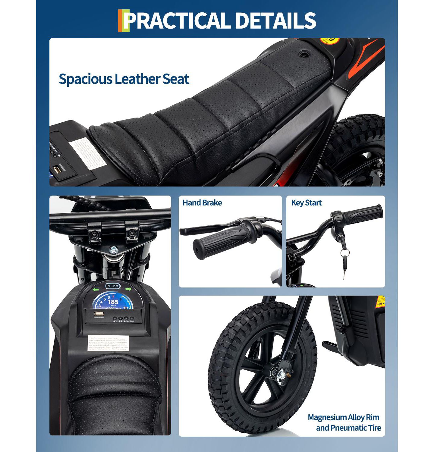 Детская игрушка homfan 45.7"L x 21.3"W x 26.4"H Electric 4-Wheel Ride-On Motorcycle, 3–7 лет, цвет: Чёрный — фото 7