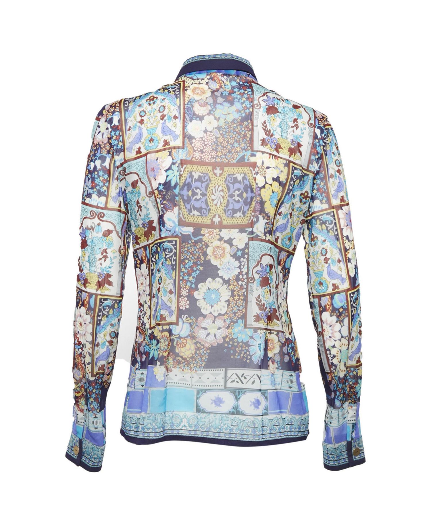 Women's Printed Silk Patchwork Button-Down Shirt