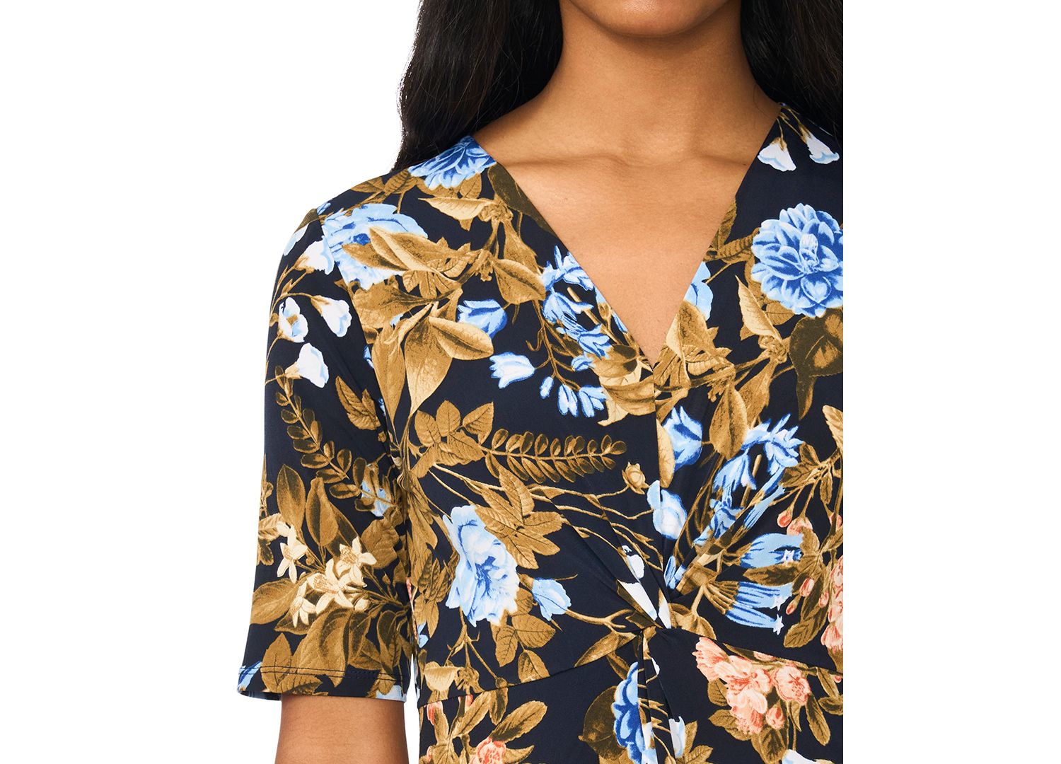 Women's V-Neck Twist-Front Midi Dress