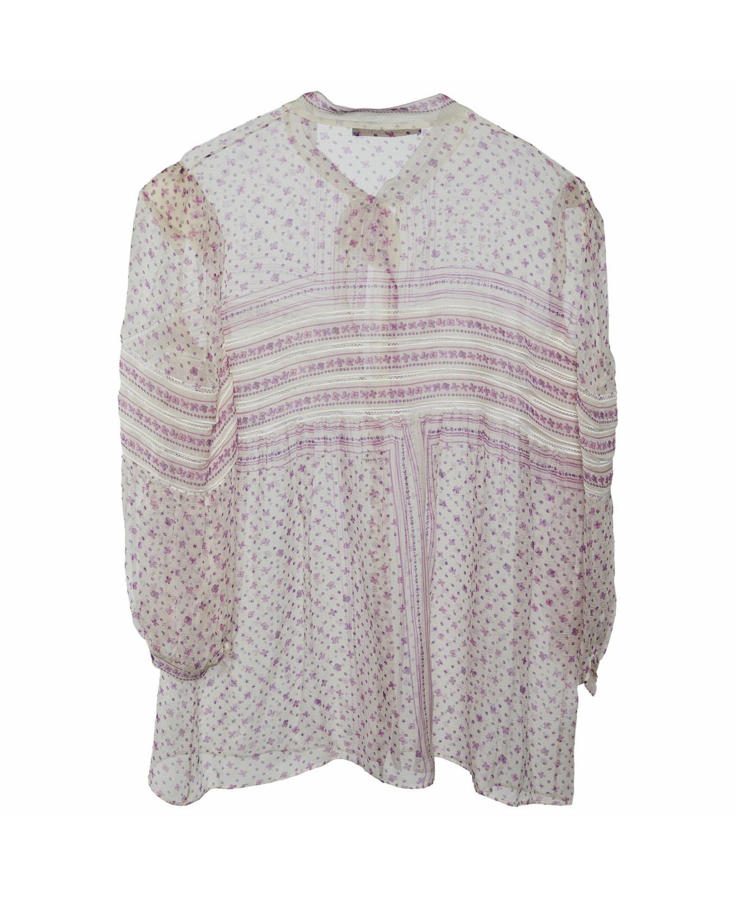 Women's Floral Print Silk Tie-Neck Blouse