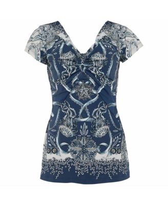 Women's Roberto Cavalli Marine Print Ruched V-Neck Top