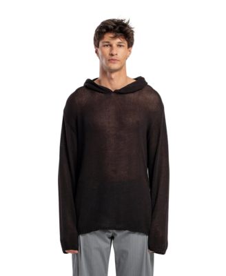 Men's Cotton-Blend Knit Hoodie with Woven Patch