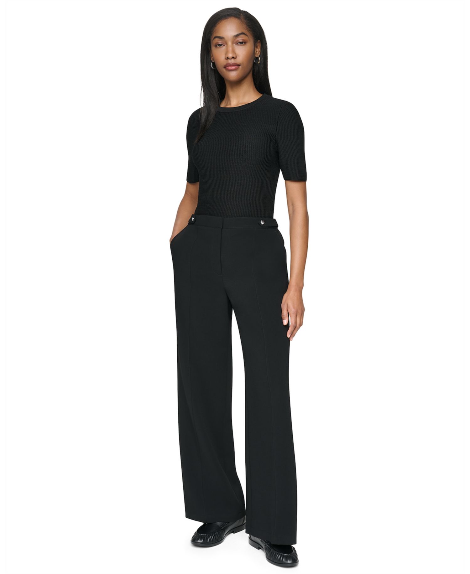 Petite High-Rise Straight Textured Crepe Pants