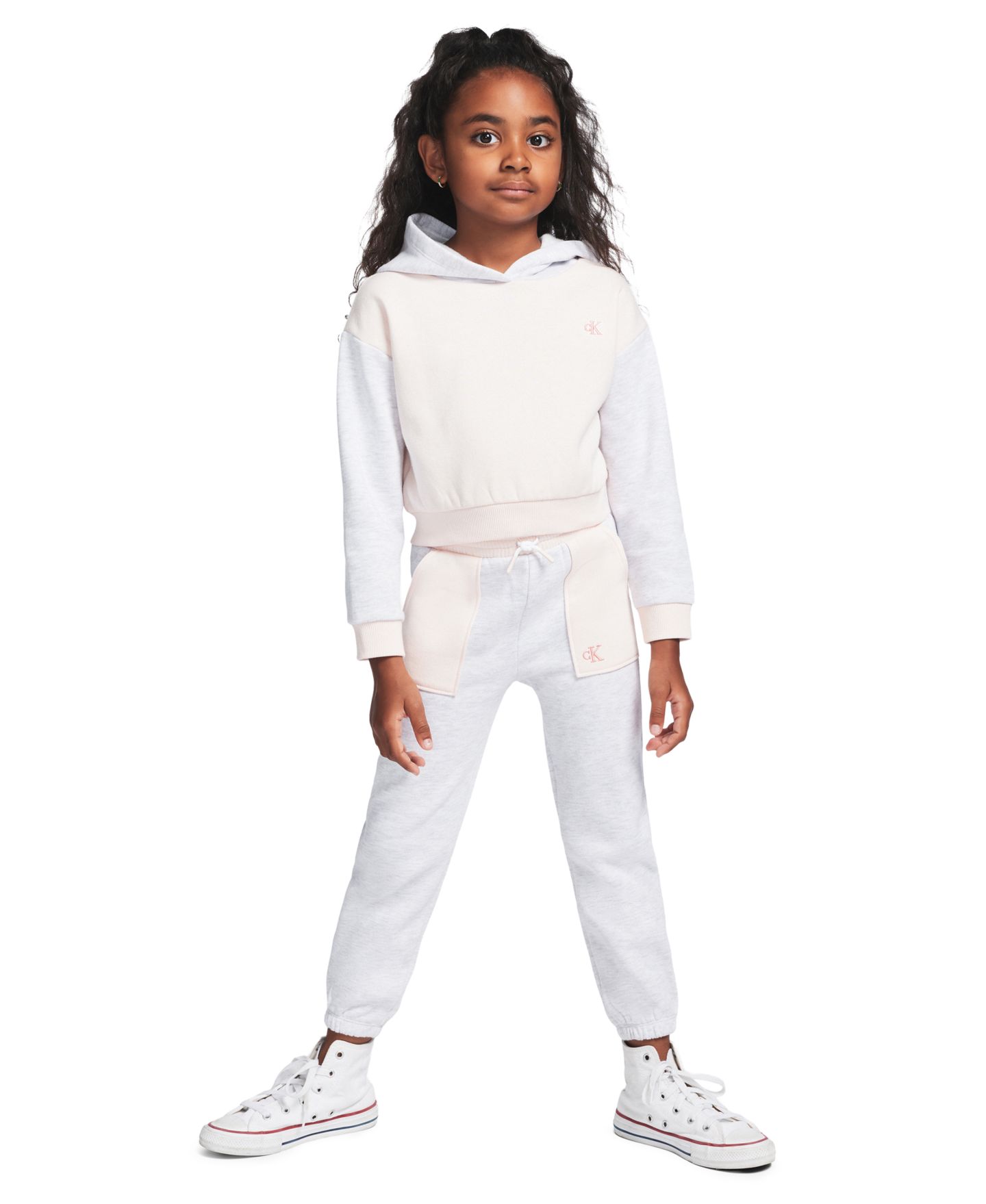 Комплект Calvin Klein Color-Block Hoodie and Joggers, 2-Piece Set для девочек, цвет: Розовый / Серый — фото 1