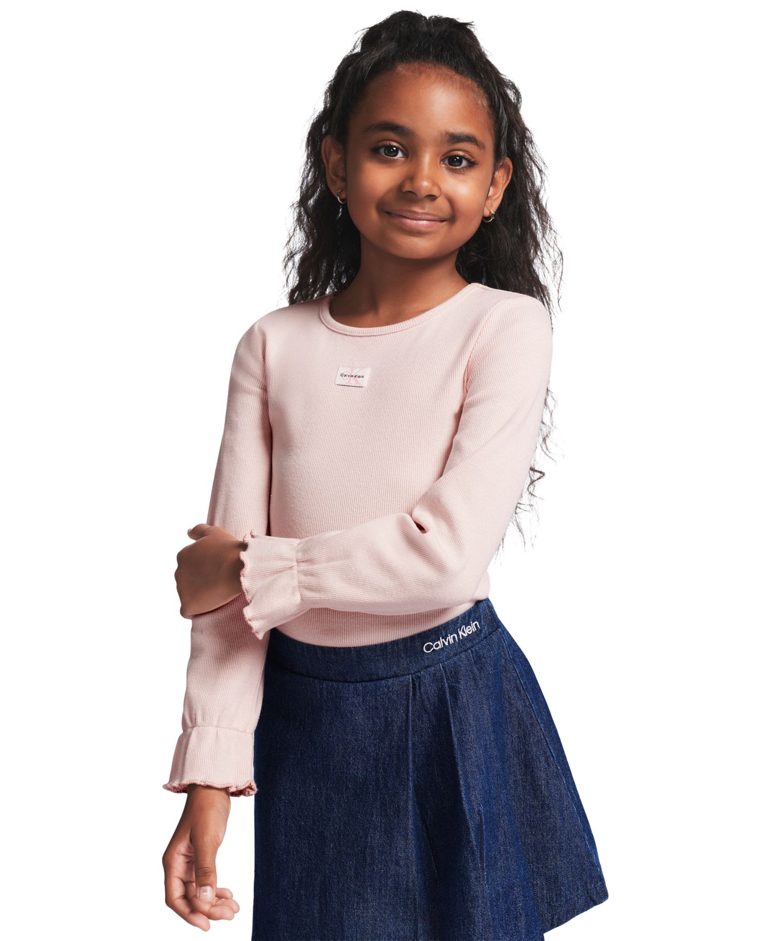 Girls' 2T-6X Long-Sleeve Top and Denim Skort, 2-Piece Set