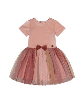 Little and Big Girl (6-14) Bi-Material Dress with Gradient Print Skirt
