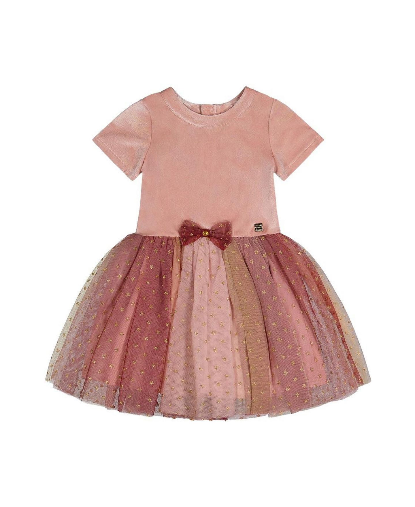 Платья Deux par Deux Bi-Material Dress with Gradient Print Skirt для девочек, цвет: Розовый — фото 1
