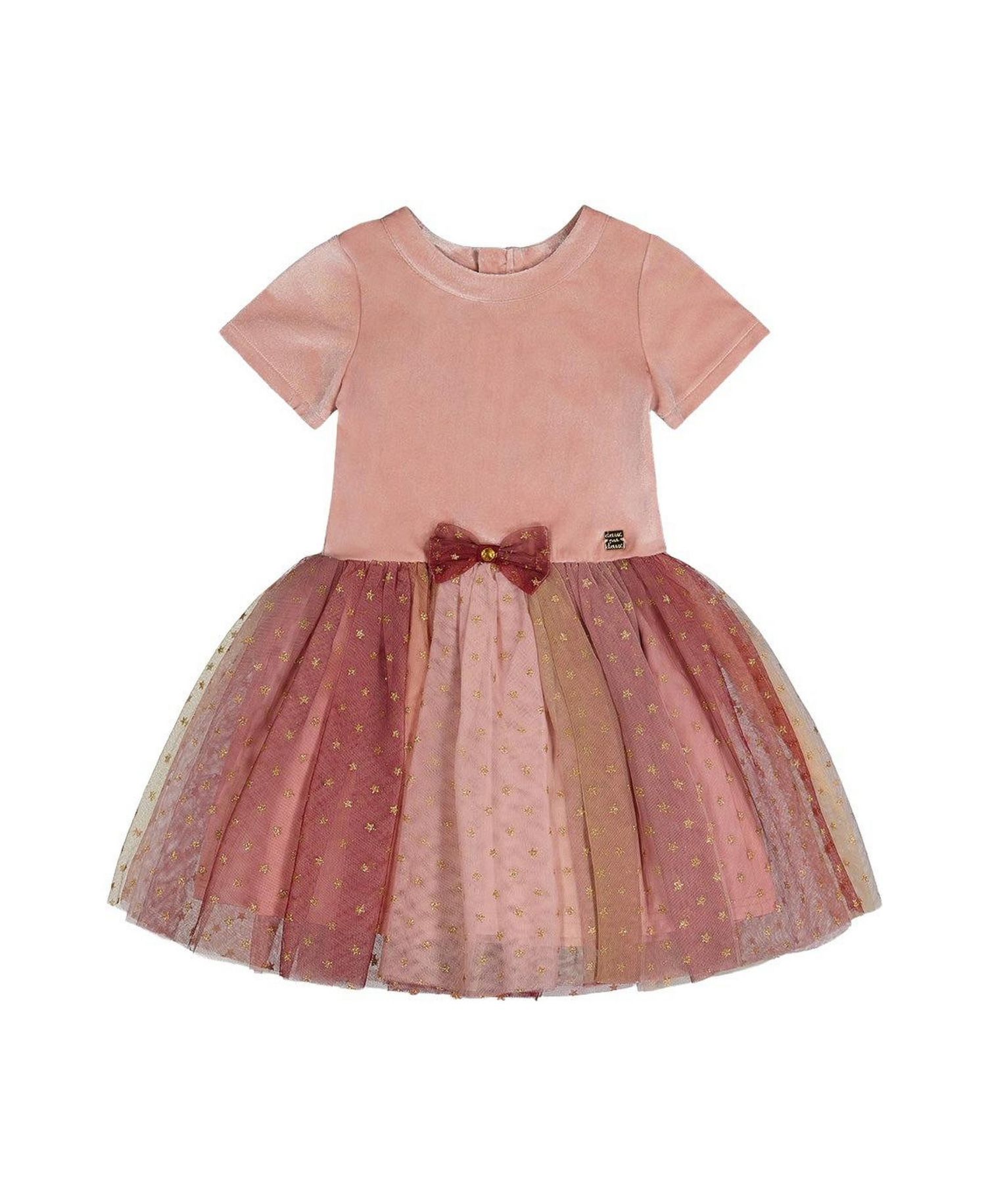 Little and Big Girl (6-14) Bi-Material Dress with Gradient Print Skirt