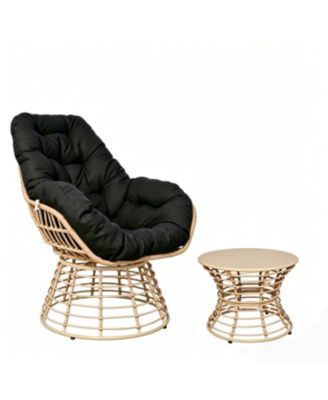 2-Piece Swivel Chair Set with Side Table, 360degree(s) Swivel Pe Wicker Luxury Lounger Chair with Cushion