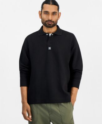 HUGO by Men's Dabins Long-Sleeve Textured Interlock Fabric Polo
