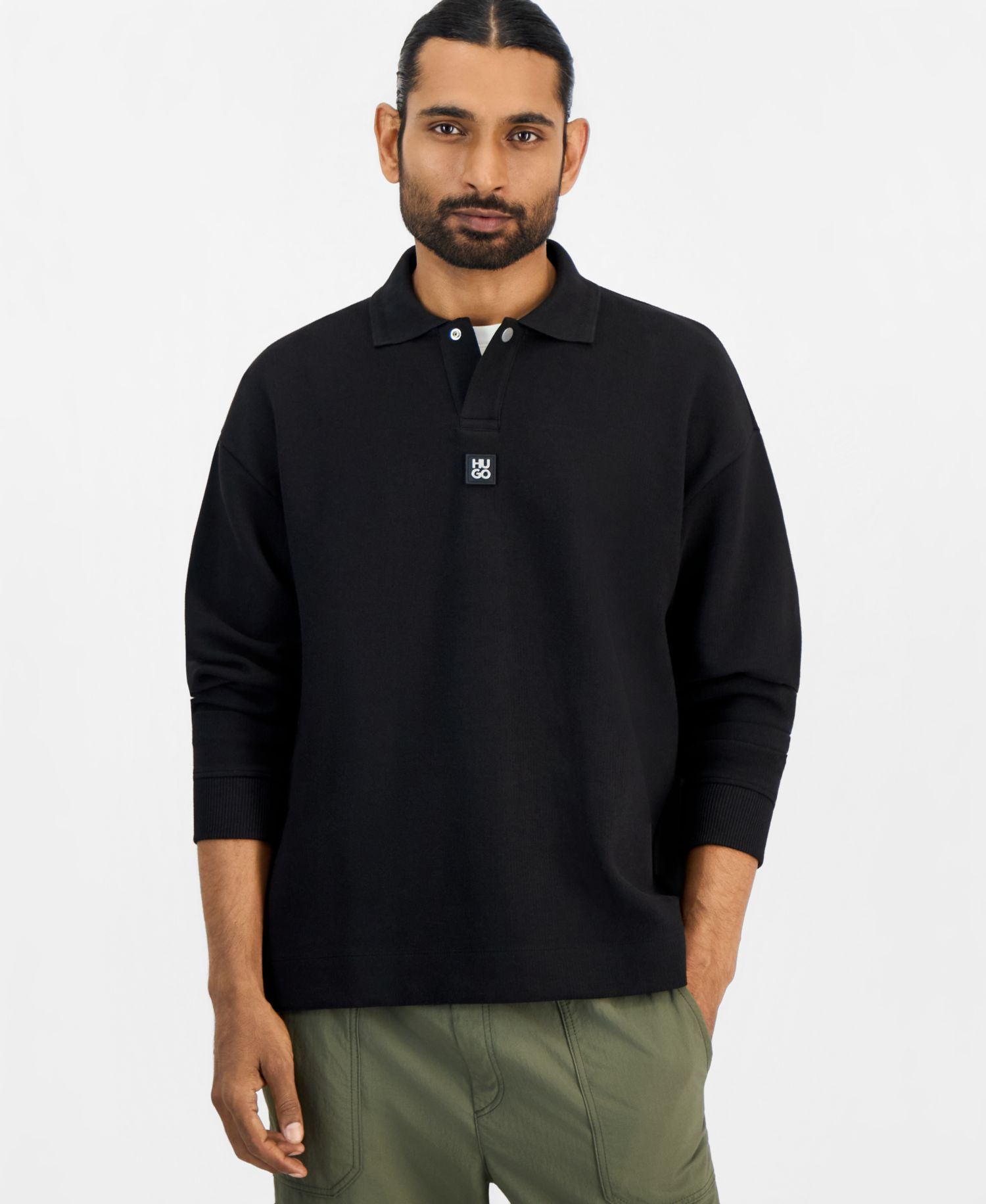 HUGO by Men's Dabins Long-Sleeve Textured Interlock Fabric Polo