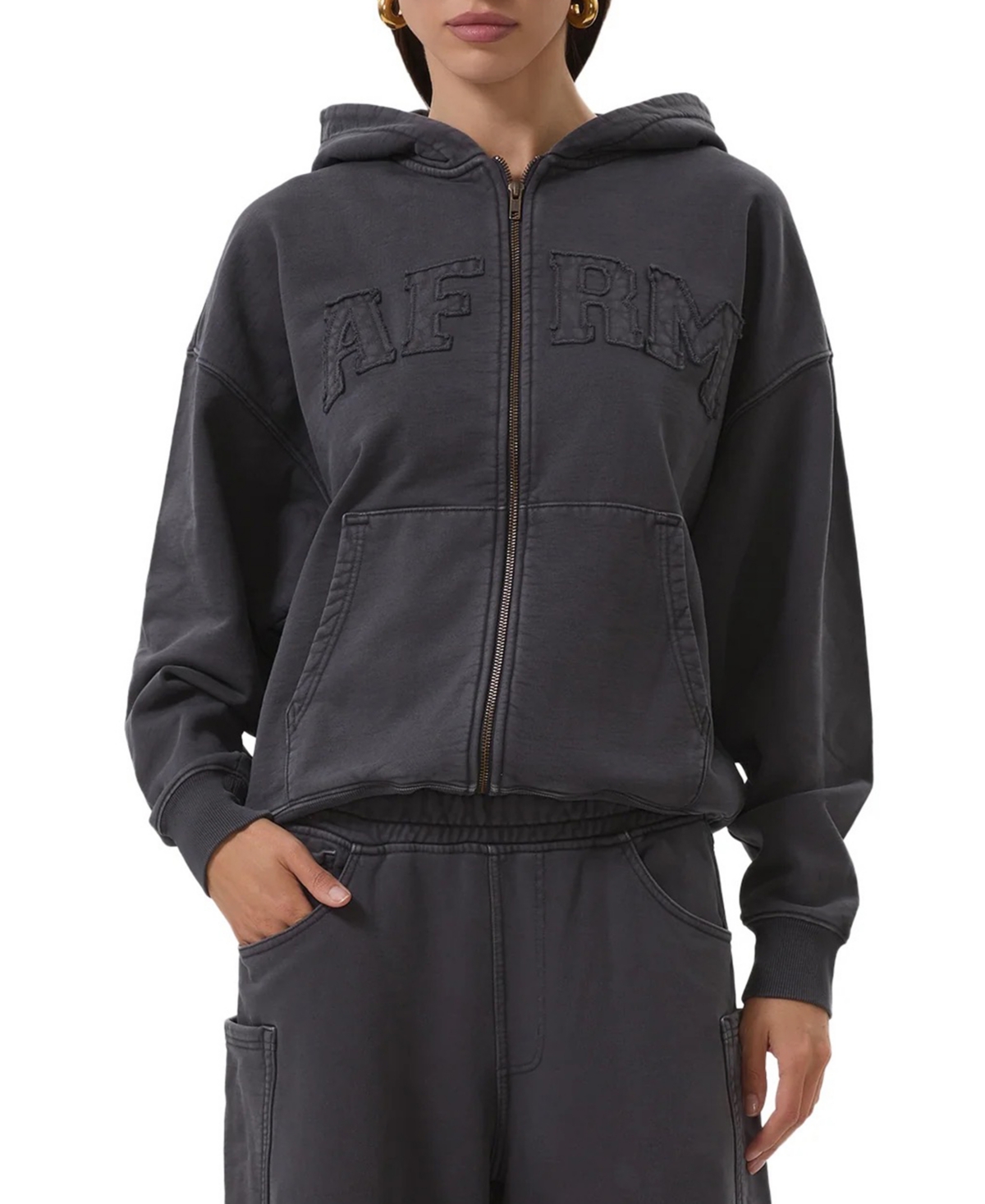 Afrm Women's Cameron Long-sleeve Front-zipper Hoodie In Onyx