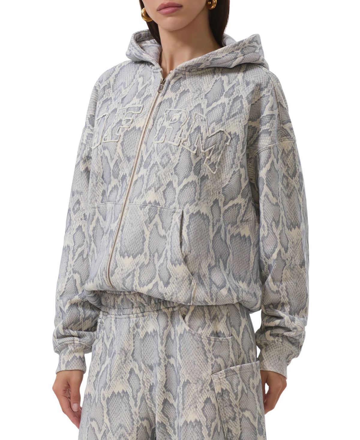 Afrm Women's Cameron Long-Sleeve Front-Zipper Hoodie - Silver Snake