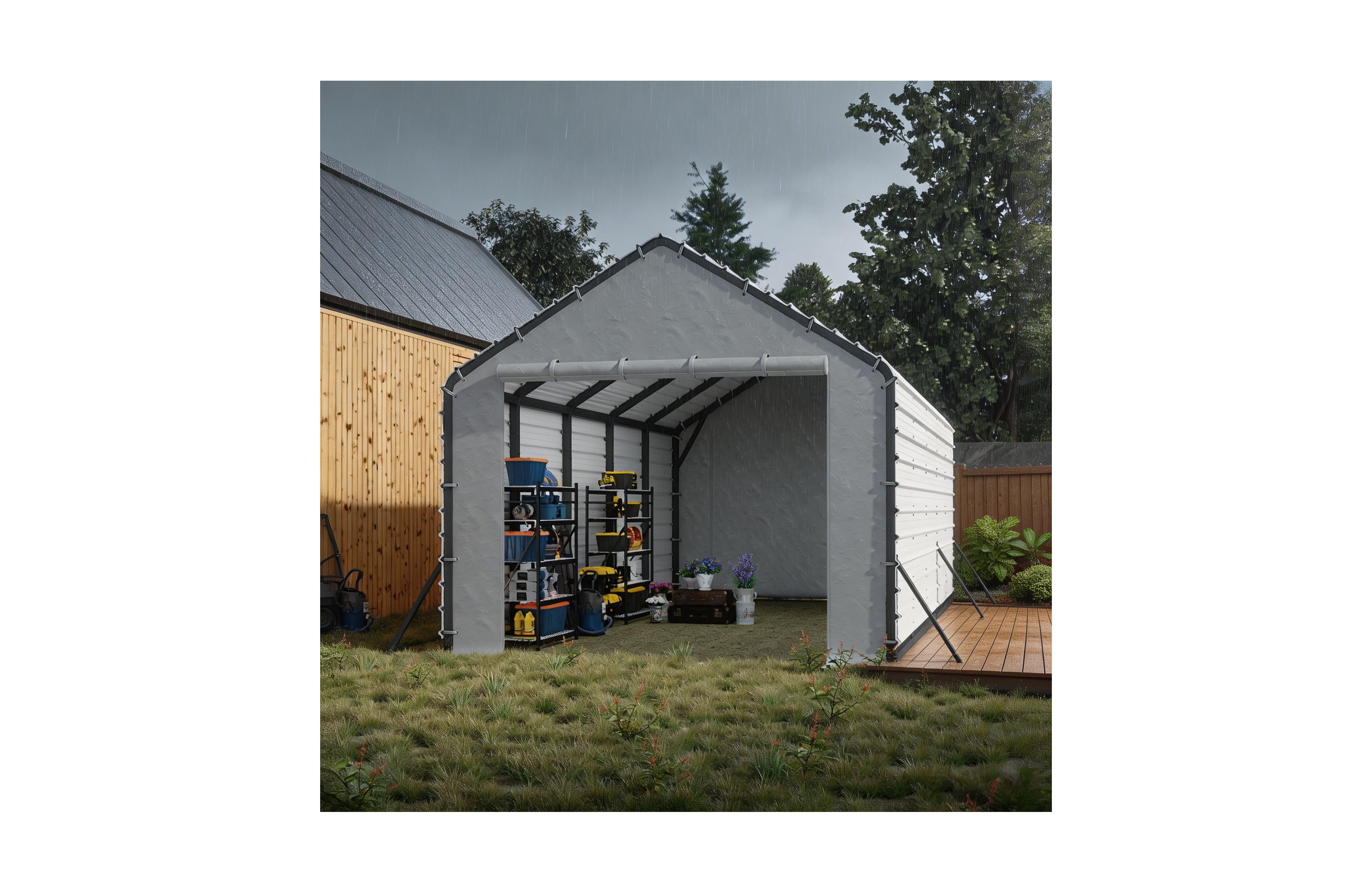 homfan 16 Pack 64 x 20 Inch Color Steel Carport Replacement Roof Sheets, 0.3mm Metal Roof Panels for 13FT Carport