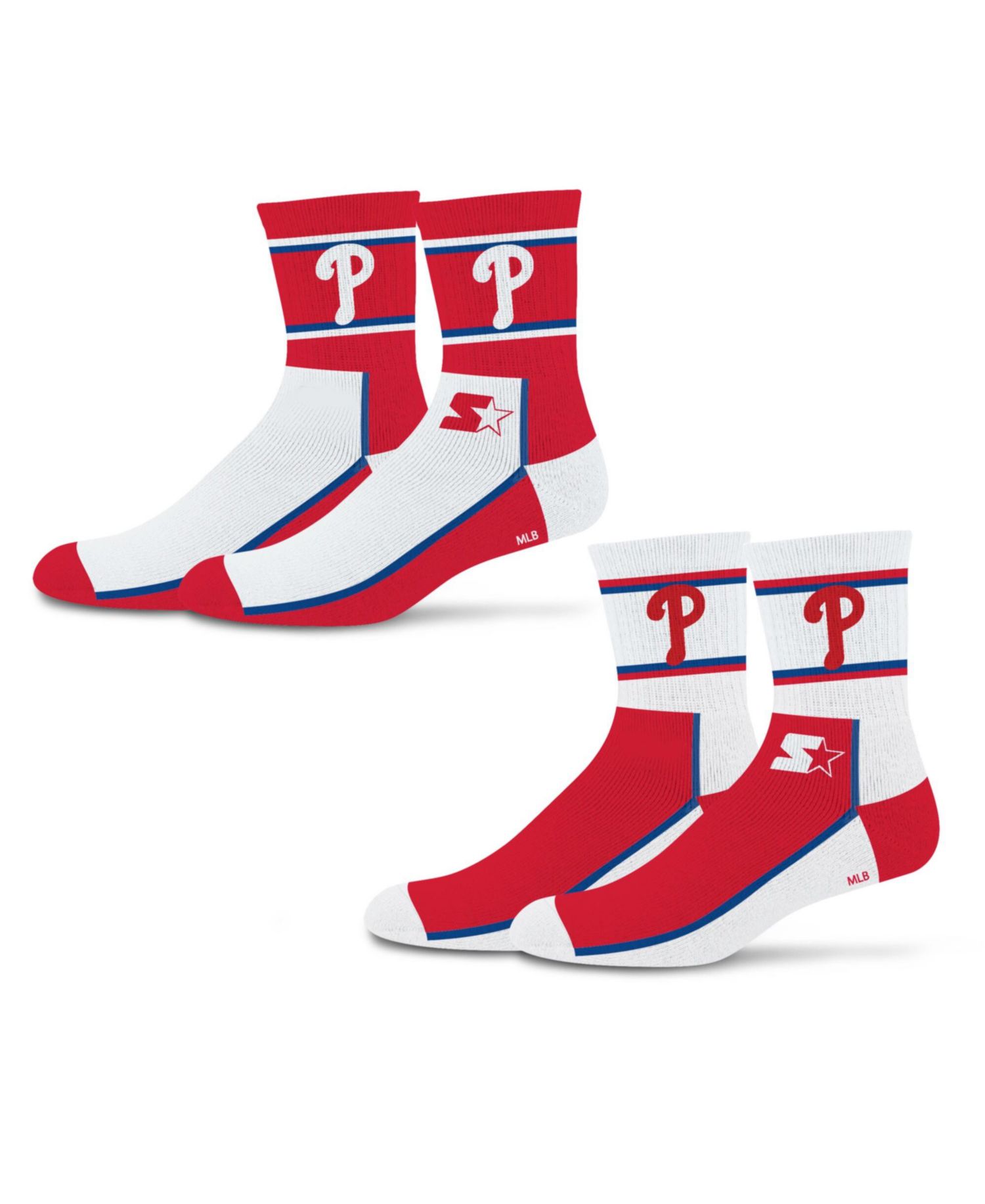 Men's and Women's 2-Pack Red/Blue Philadelphia Phillies Double Color Block Mid-Crew Socks
