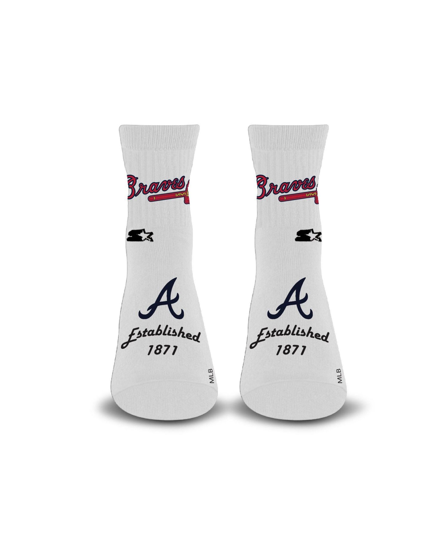 Men's and Women's White Atlanta Braves Established Stencil Quarter Socks