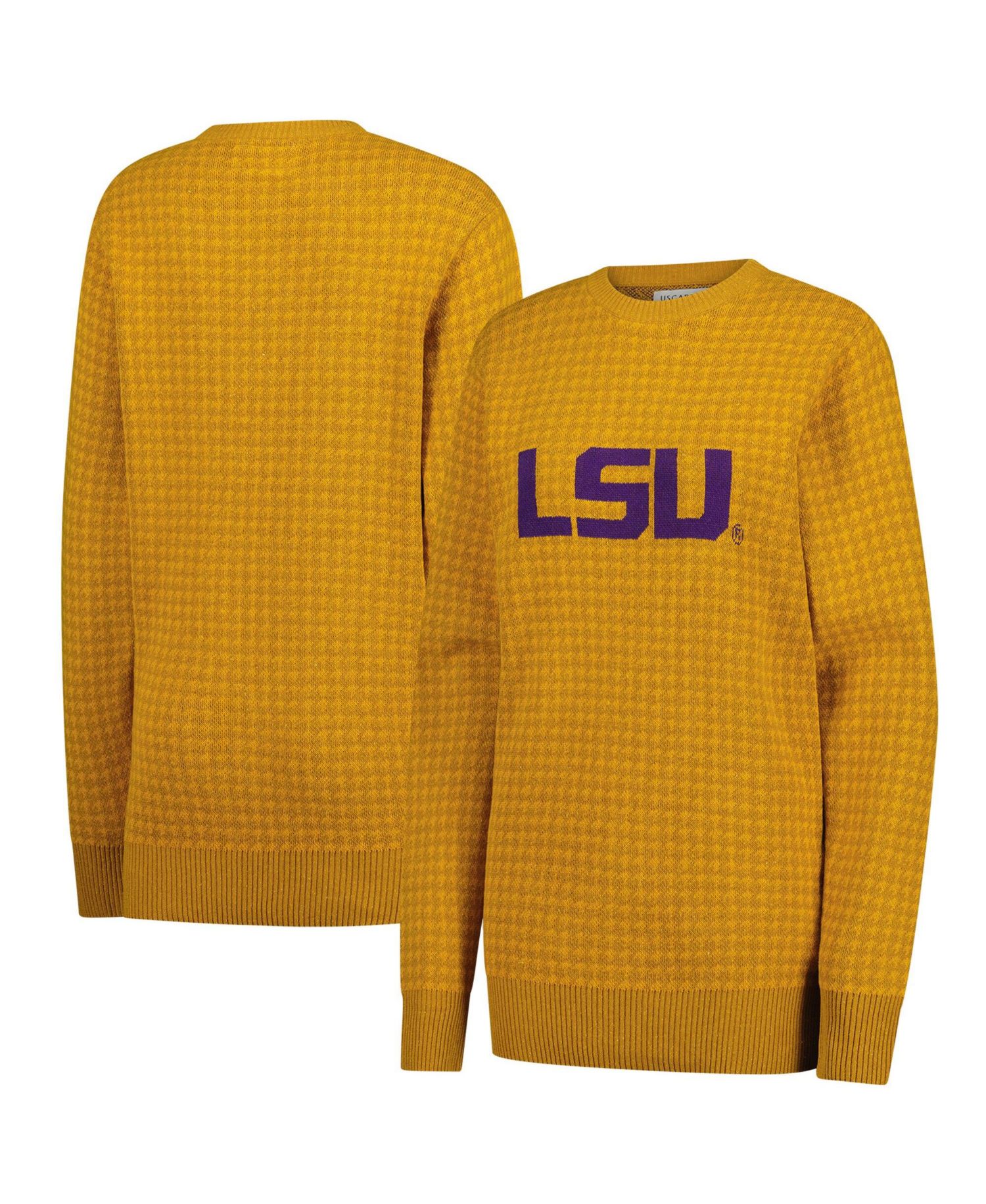 Men's and Women's Gold LSU Tigers Renew Knit Vintage Houndstooth Sweater