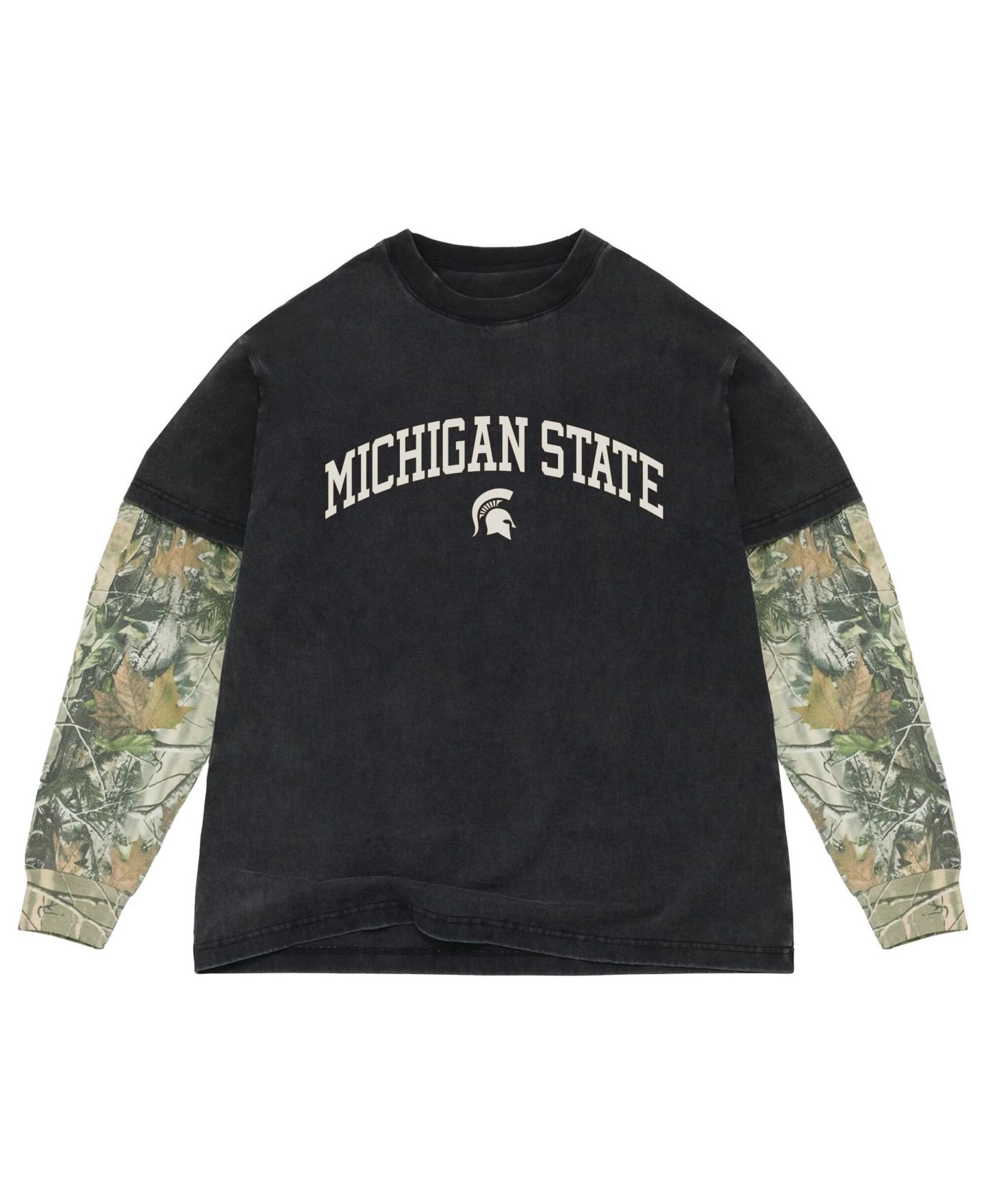Мужская футболка Uscape Apparel Black/Camo Michigan State Spartans Back Bay Twofer Heavyweight Long Sleeve — фото 1