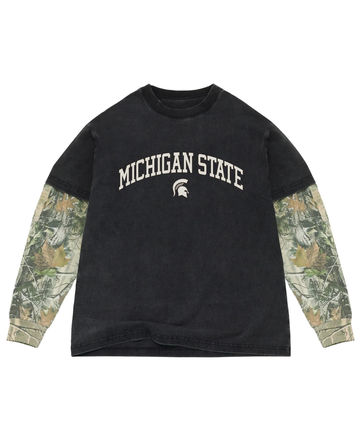 Uscape Apparel Men's Black/Camo Michigan State Spartans Back Bay Twofer Heavyweight Long Sleeve T-Shirt - Black