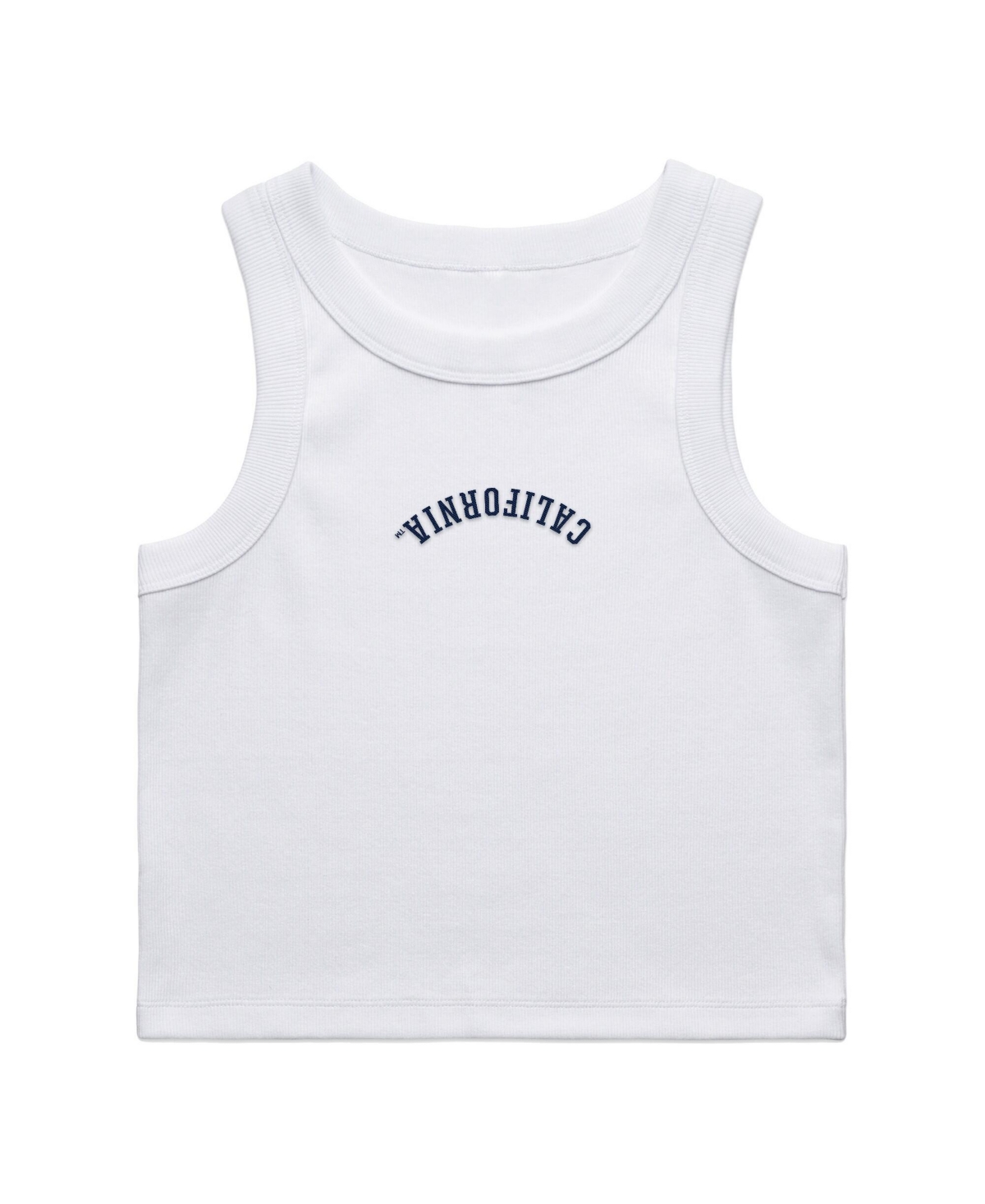 Uscape Apparel Women's White Cal Bears Upside Down Embroidery Ribbed Cropped Tank Top