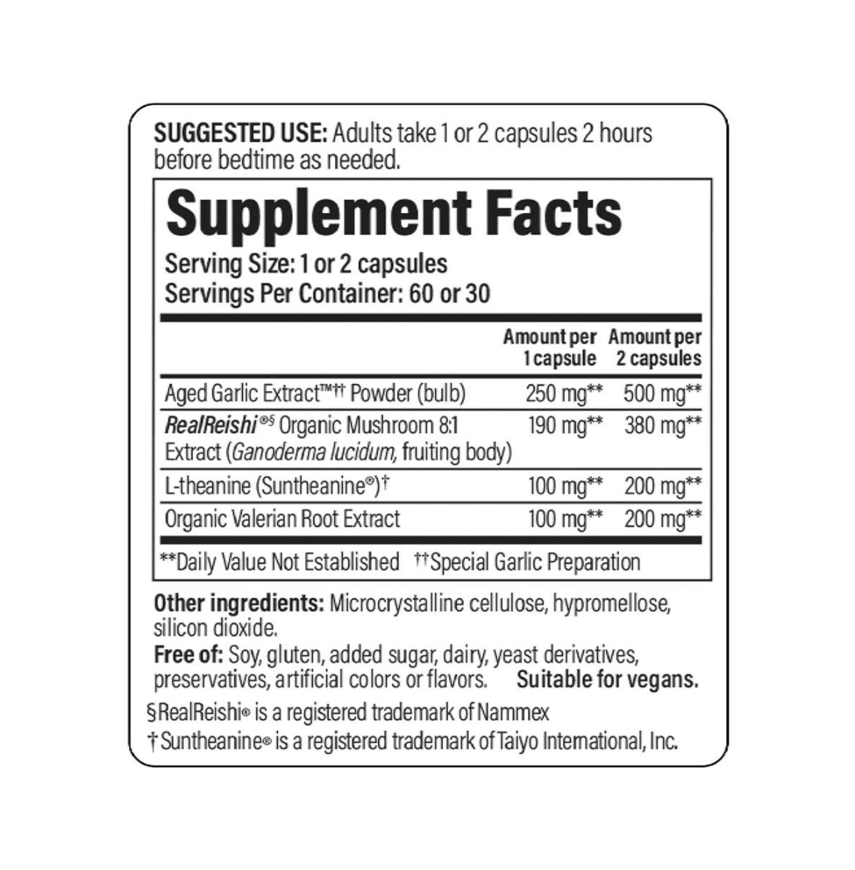 Kyolic Sleep Mushrooms Supplement Reishi, L-Theanine, Valerian Root and Aged Garlic Extract for Restful Sleep 60 Capsules