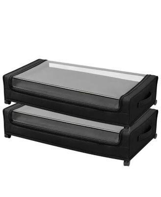 2-Pack Rolling Underbed Storage Bins - Metal Frame Shoe and Clothes Organizer with Clear Lid