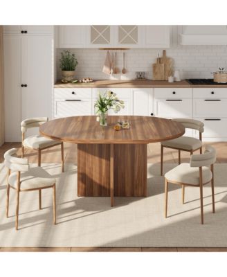 Extendable Round Dining Table, Space Saving Modern Kitchen Table with Removable Extension Leaf and Cross Wood Base, for Dining Room
