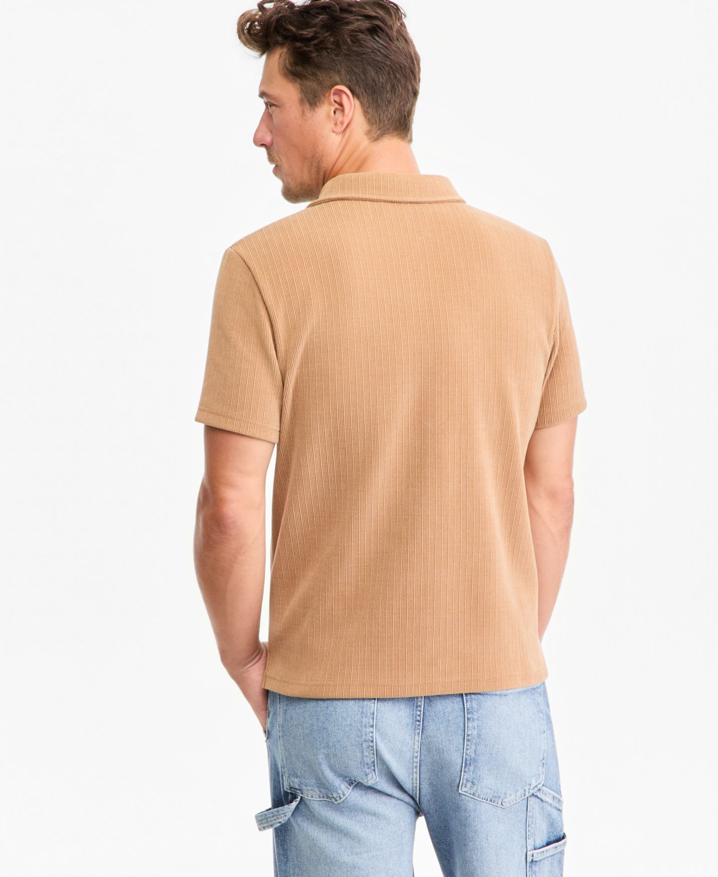 Мужское поло Sun + Stone Short-Sleeve Knit Corduroy Polo Shirt, цвет: Beechwood — фото 3