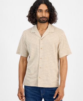 Men's Short-Sleeve Wave Textured Camp Collar Shirt