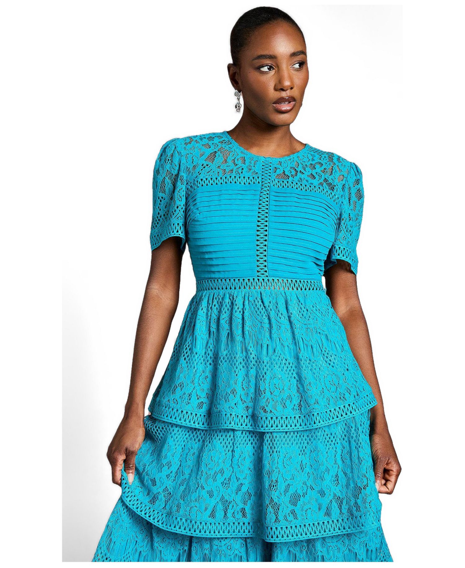 Women's Tiered Lace Midi Dress