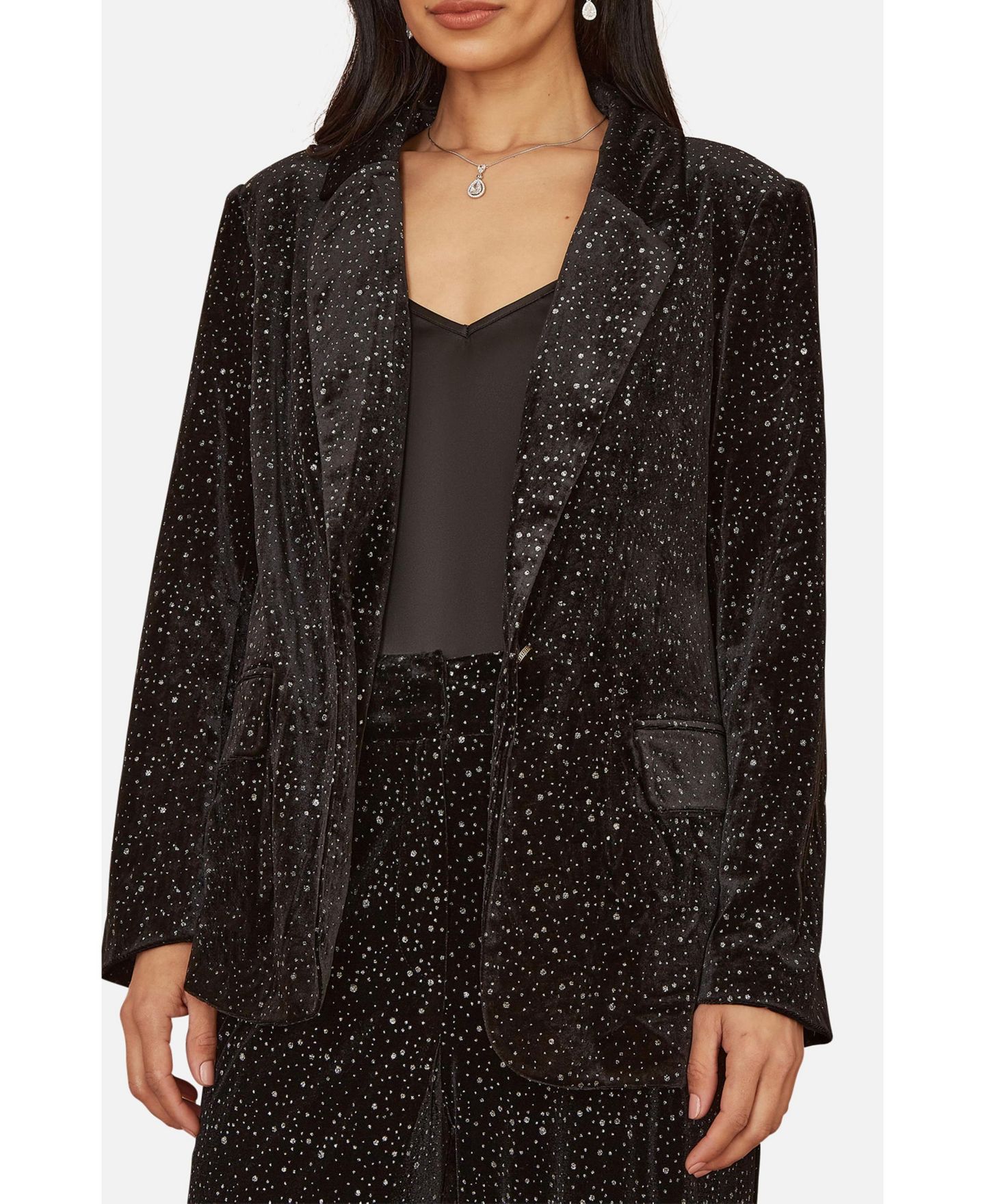 Женский пиджак Yumi Velvet Sparkle Oversize Blazer, цвет: Чёрный — фото 6