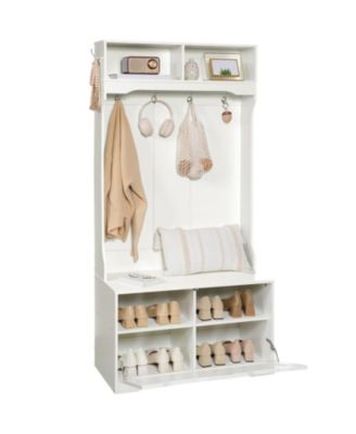 Hall Tree with Coat Hooks, Bench and Shoe Storage for Entryway